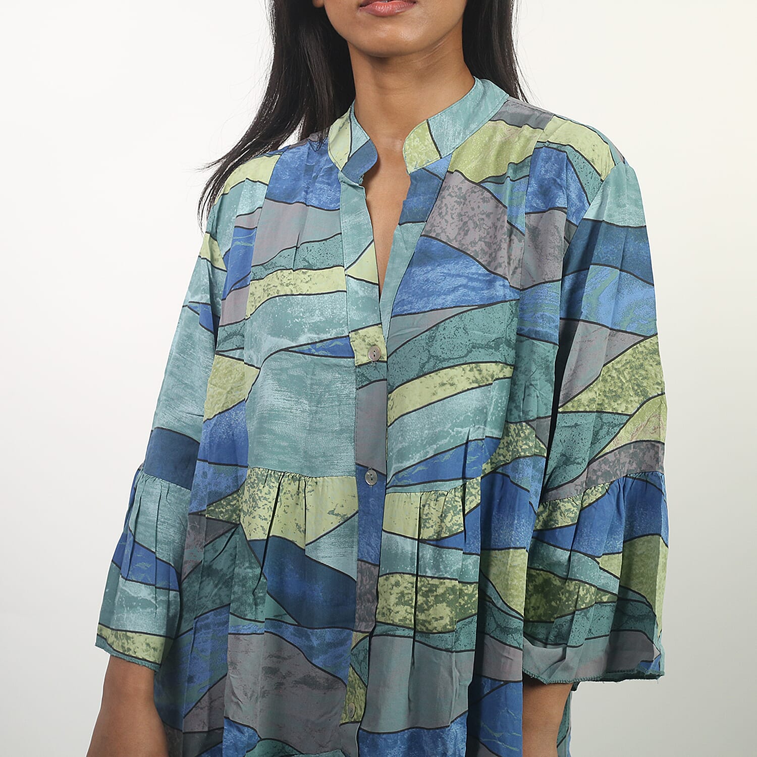 NOVA of London - Abstract Midi Smock Dress in White and Multi (Size up to 18)