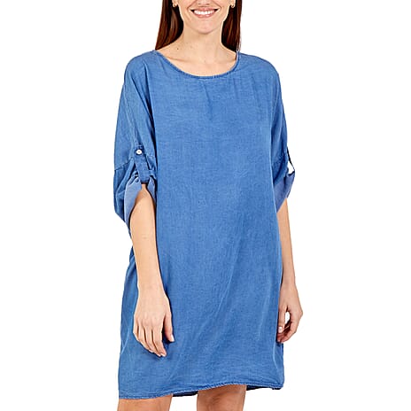 NOVA of London - Zip Back Dress in Mid Denim (Size up to 20)