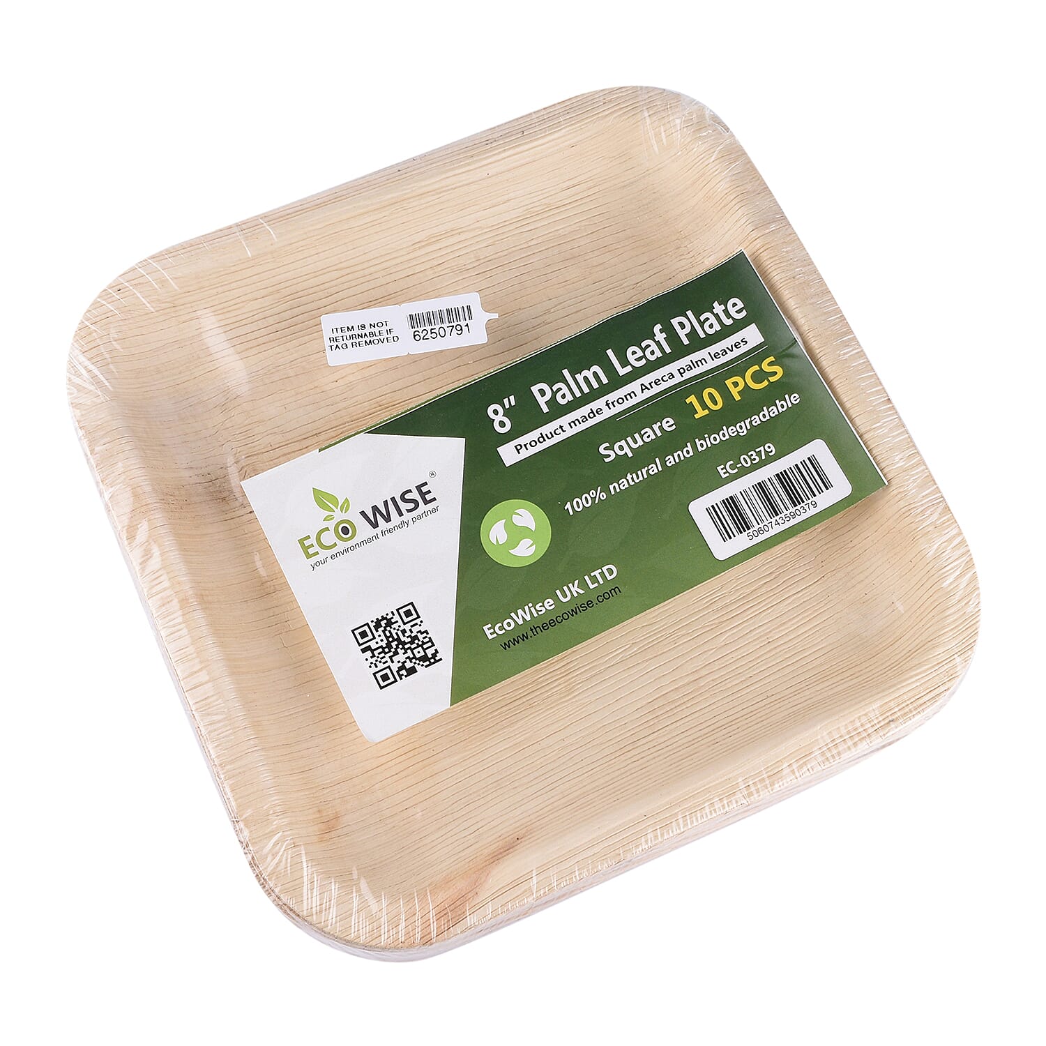 Areca Palm Leaf Square Plates (Pack of 25 pcs) (Size 20 cm)