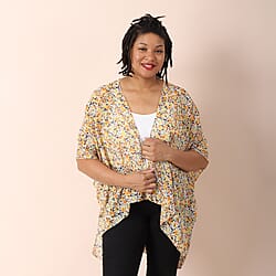 JOVIE Floral Pattern V-Neckline Kimono - Yellow