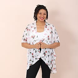 JOVIE Floral Pattern V-Neckline Kimono - White