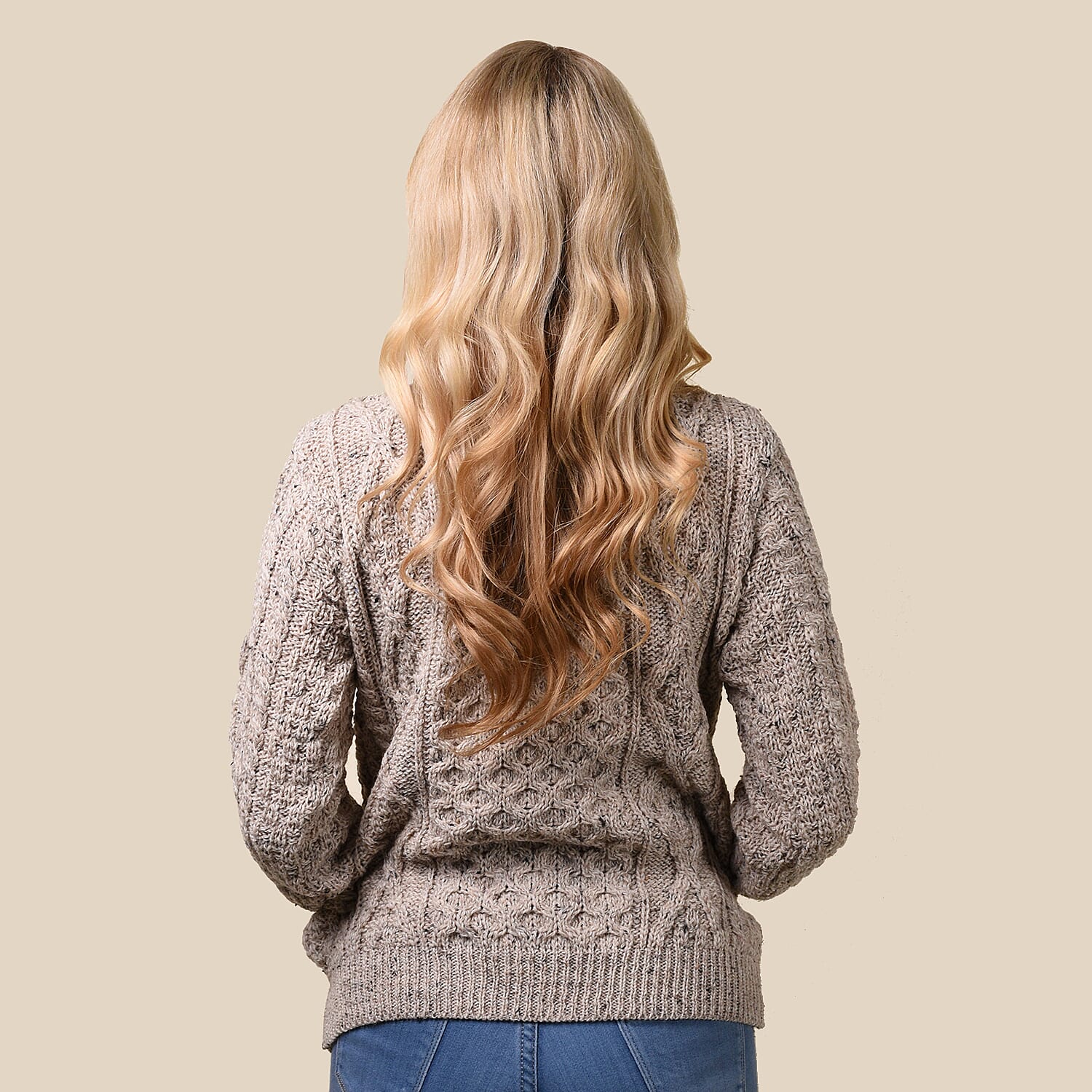 ARAN 100% Pure Wool Heritage Cardigan (Size Large) - Light Brown