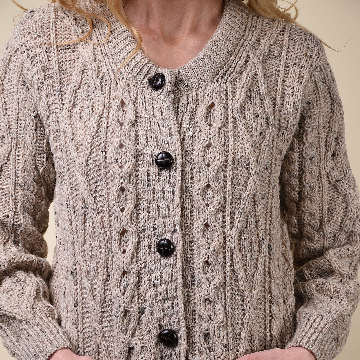 ARAN Pure Wool Heritage Cardigan - Light Brown