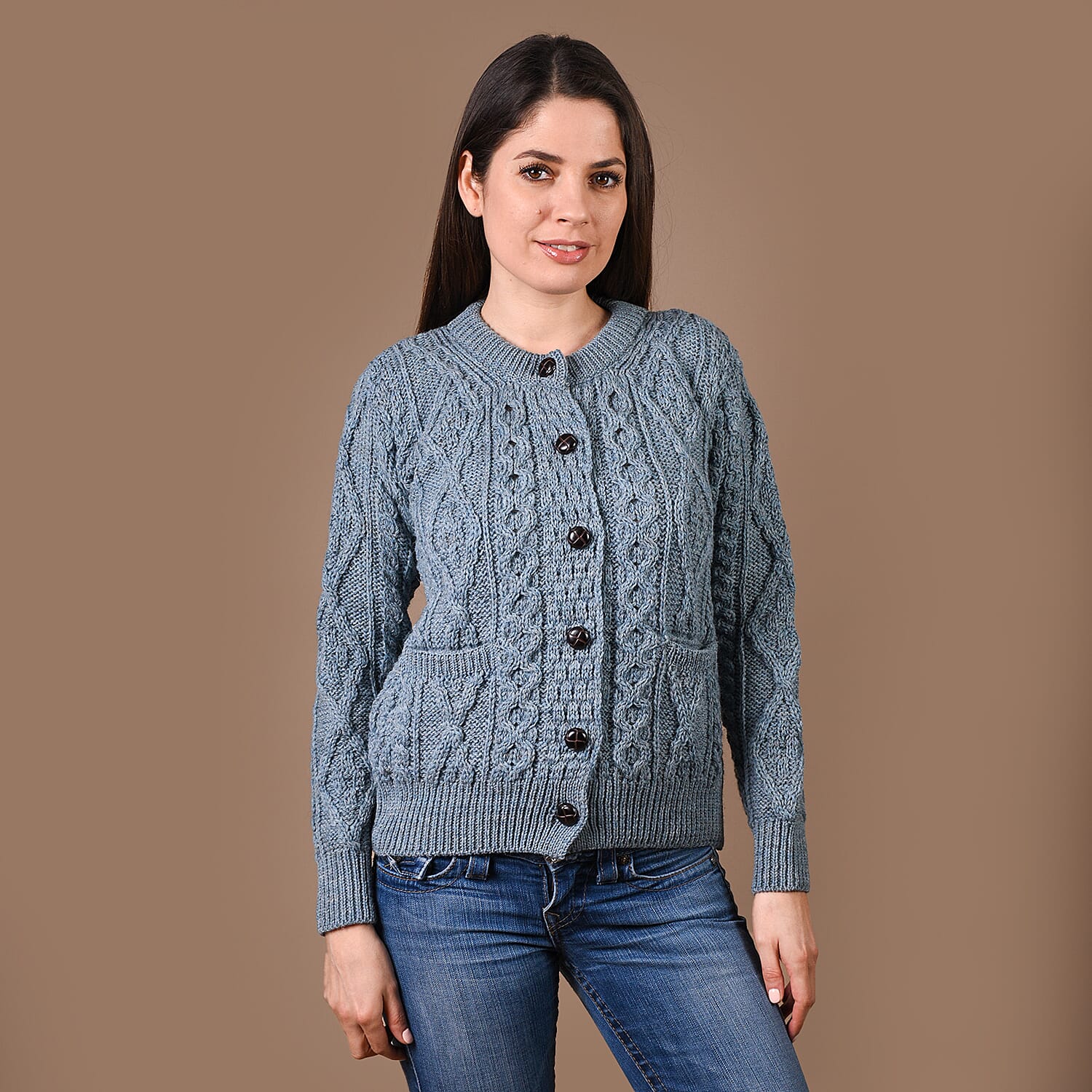 ARAN Pure Wool Heritage Cardigan - Light Brown