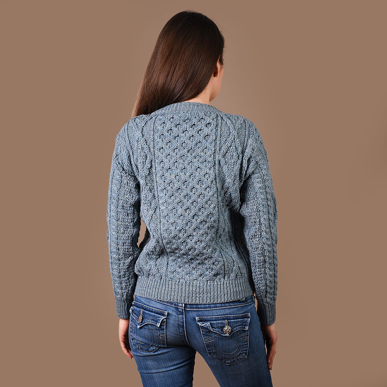 ARAN Pure Wool Heritage Cardigan - Light Brown