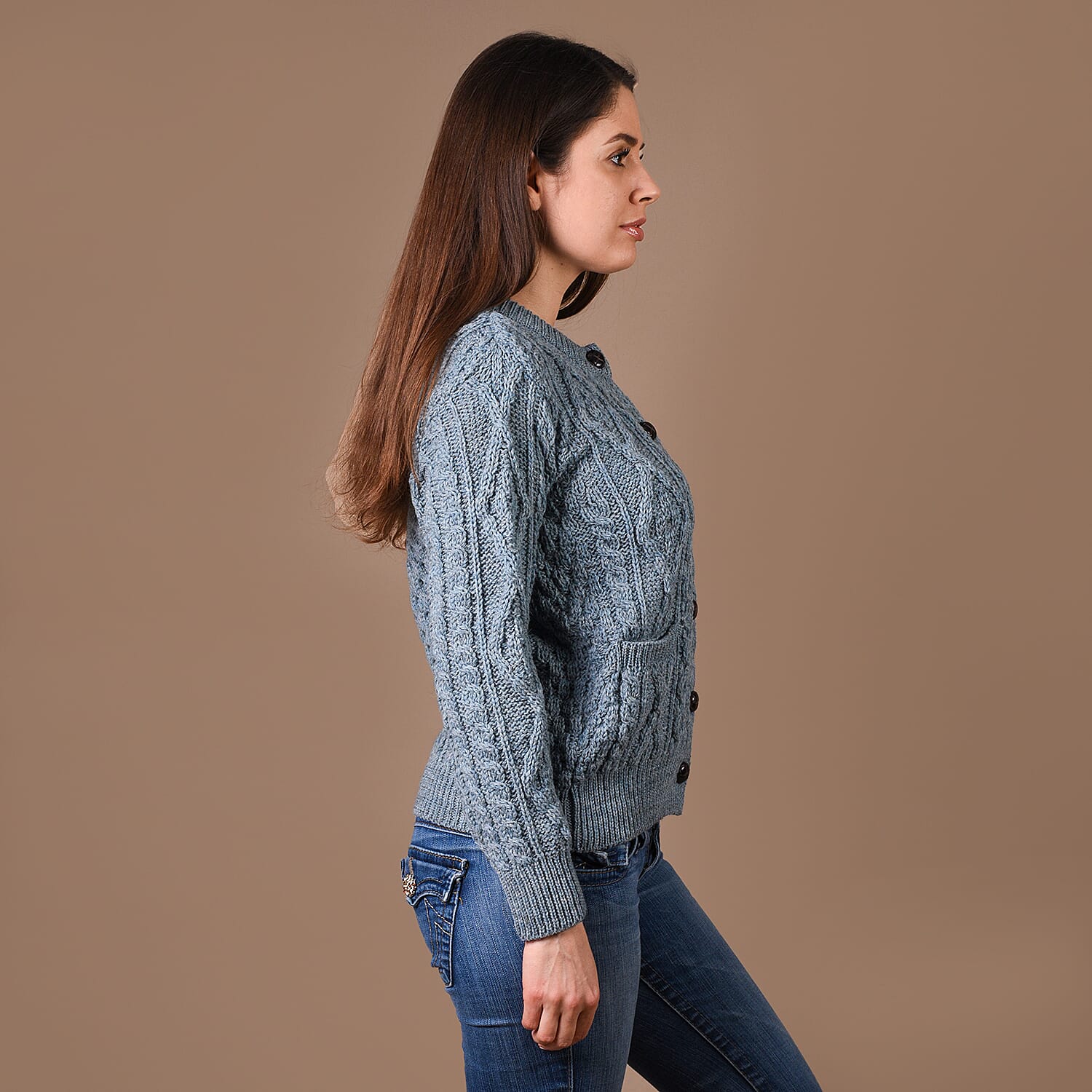 ARAN Pure Wool Heritage Cardigan - Light Brown