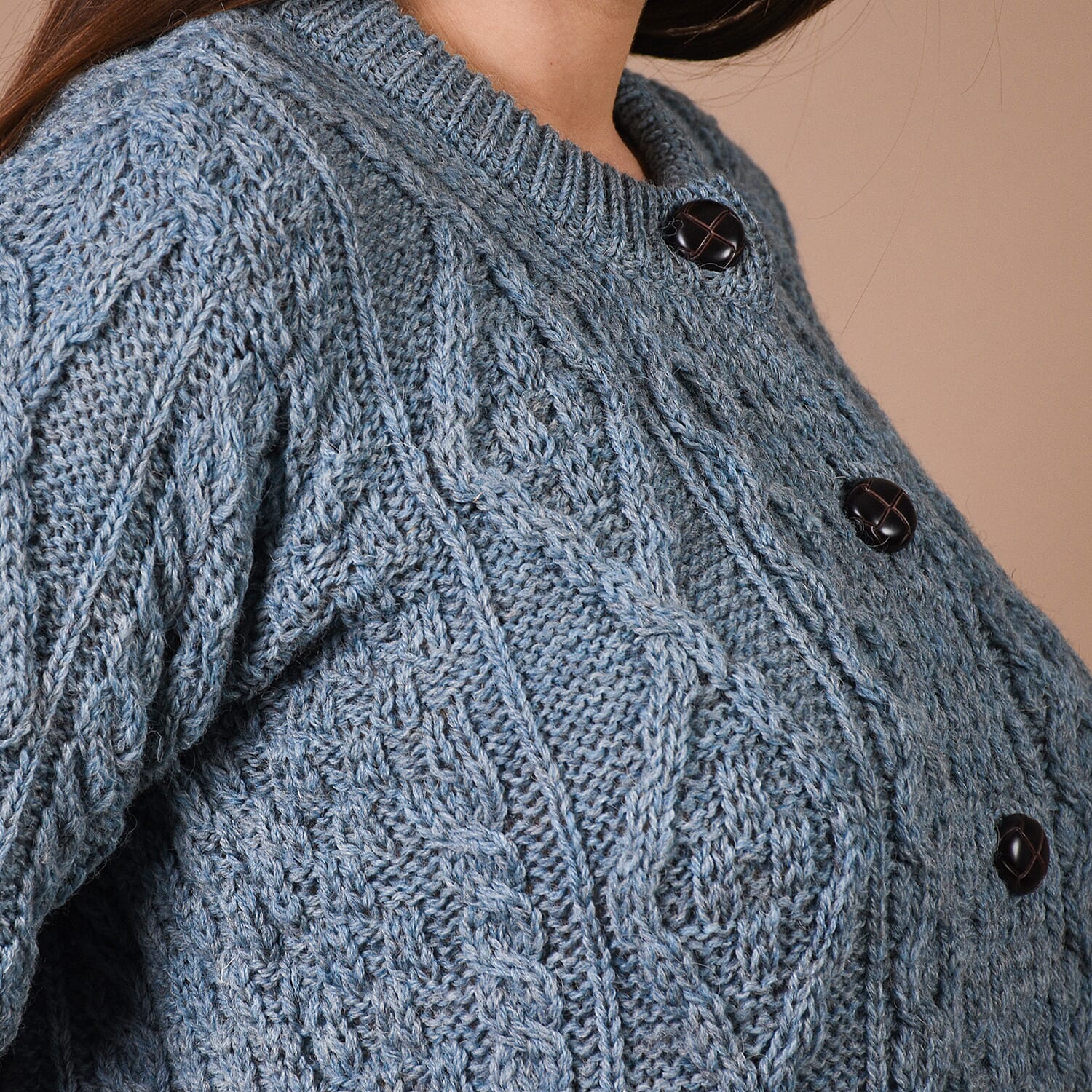 ARAN Pure Wool Heritage Cardigan - Light Brown