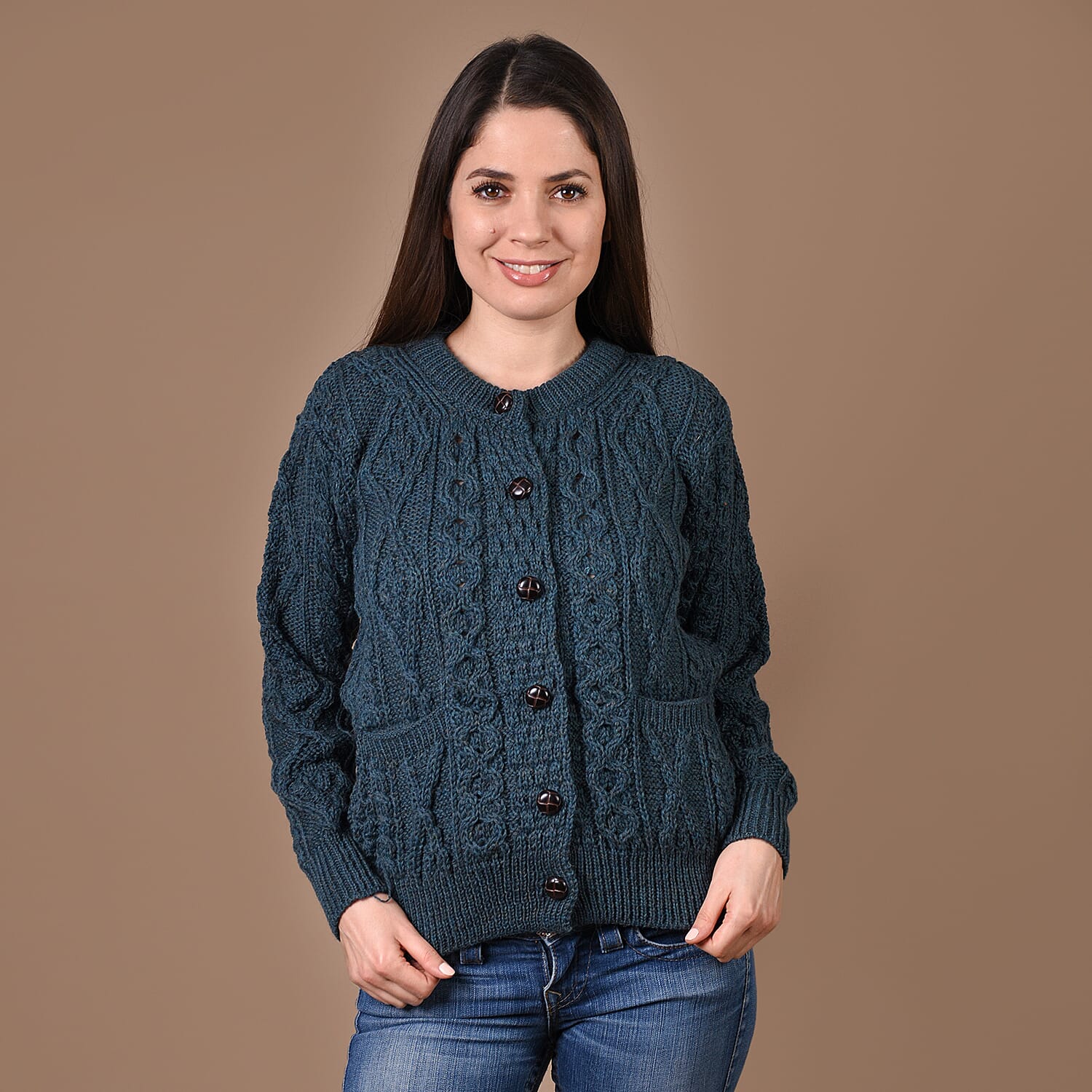 ARAN Pure Wool Heritage Cardigan - Light Brown