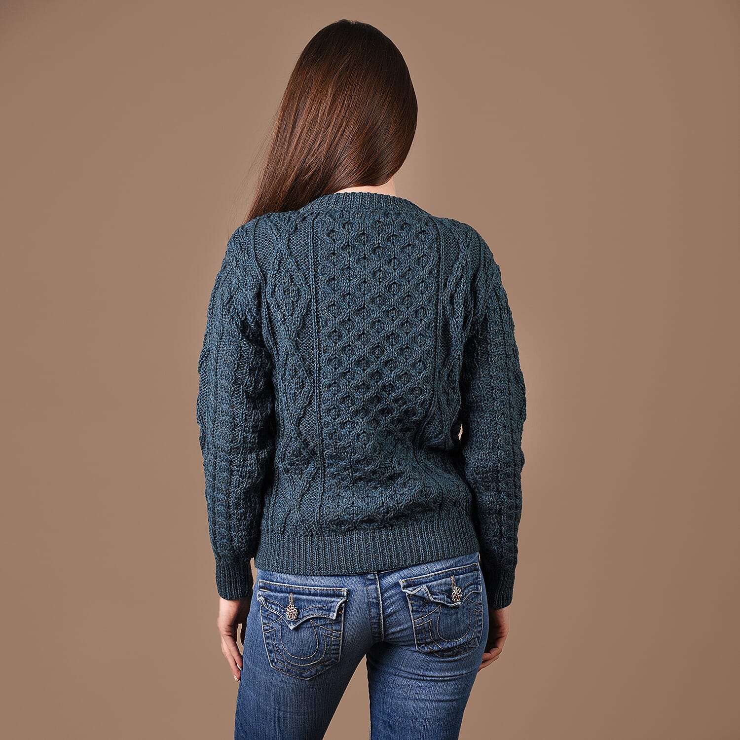 ARAN Pure Wool Heritage Cardigan - Light Brown