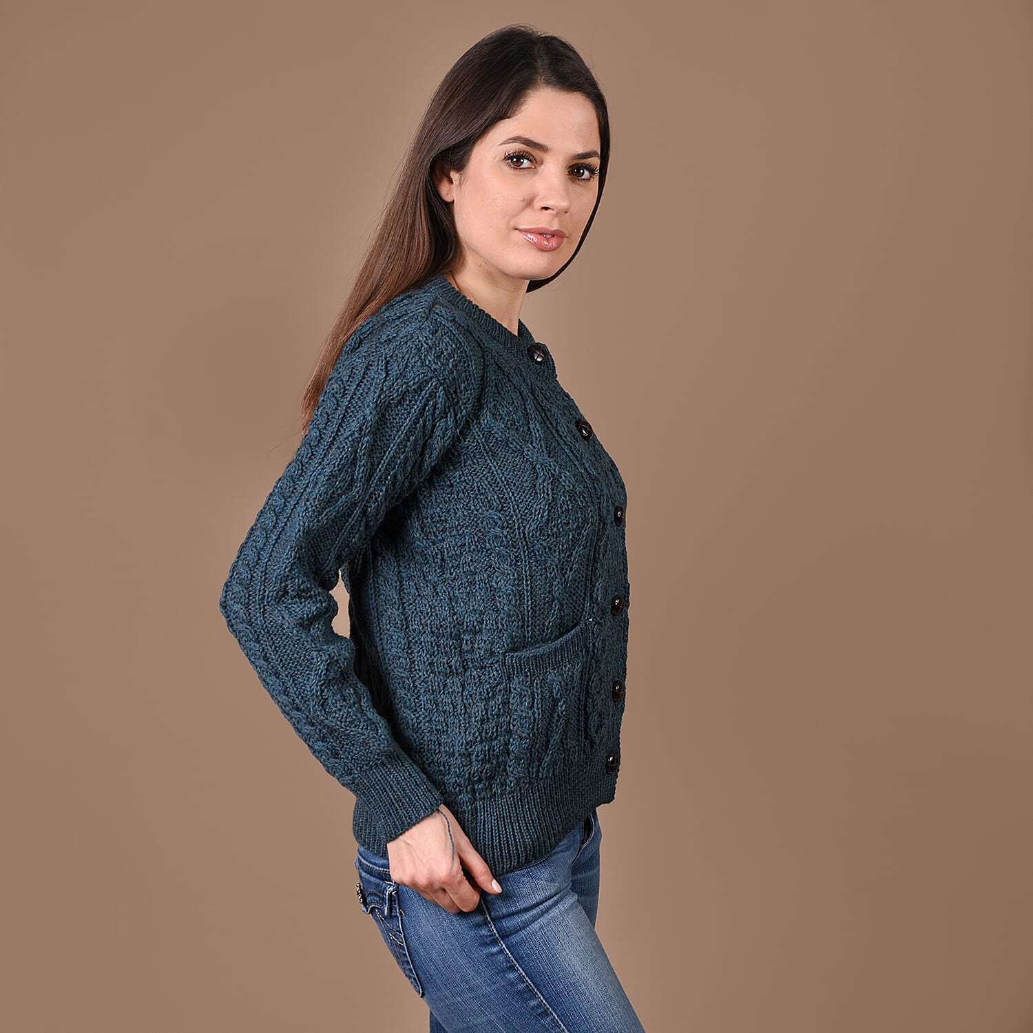 ARAN Pure Wool Heritage Cardigan - Light Brown