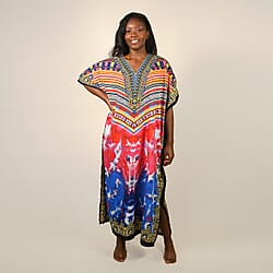 Winlar Long Micro Panel Print Kaftan (One Size Fits All) - Pink & Blue