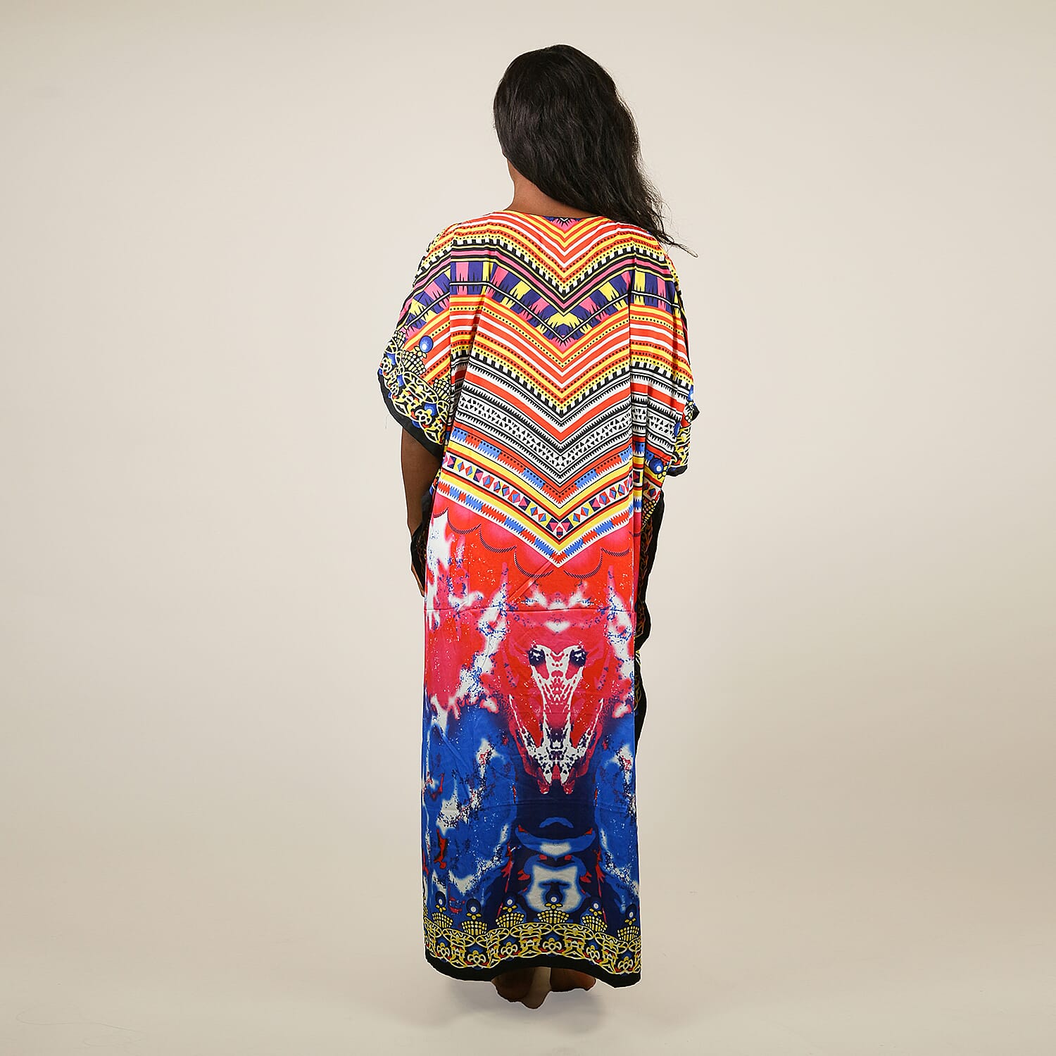 Winlar Long Micro Panel Print Kaftan (One Size Fits All) - Pink & Blue