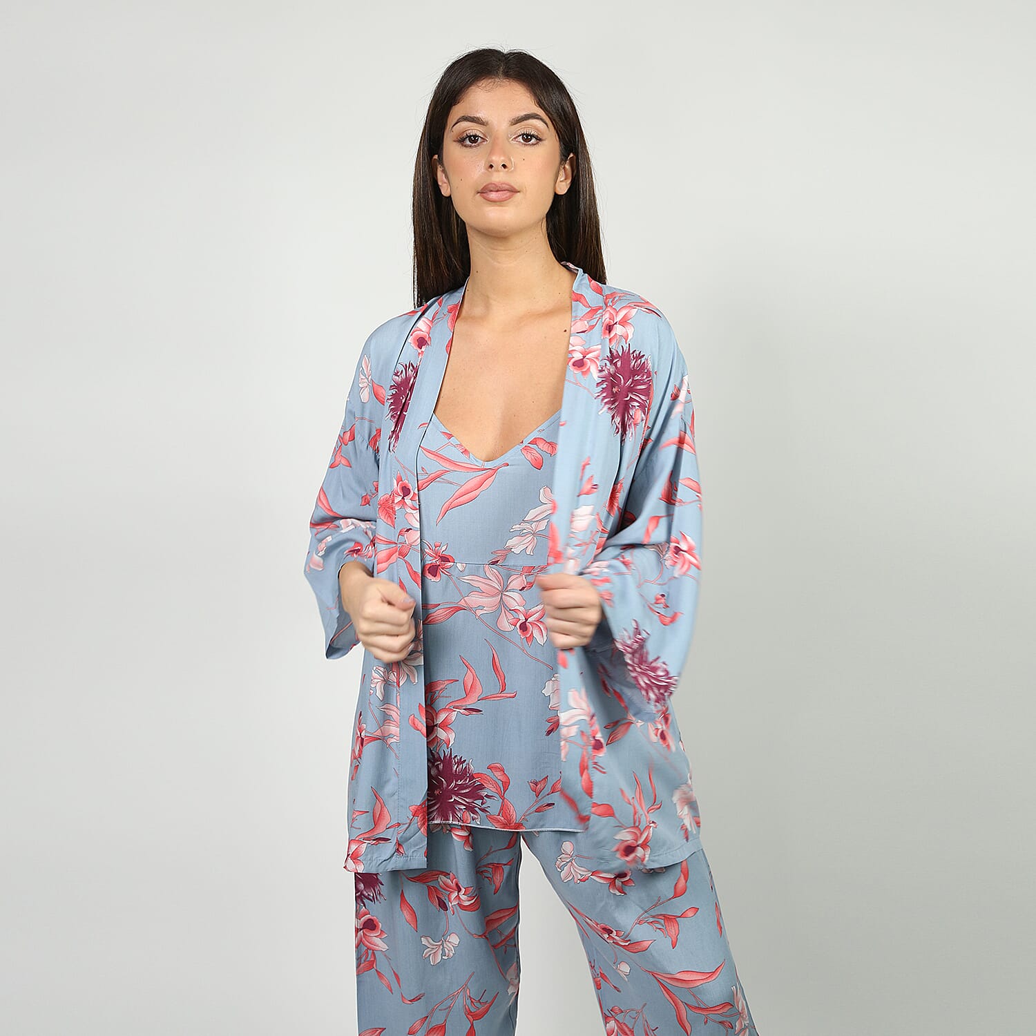 Winlar Long Micro Panel Print Kaftan (One Size Fits All) - Pink & Blue