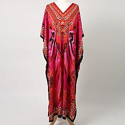 Winlar Long Micro Animal Print Kaftan (One Size Fits All) - Red & Orange