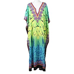Winlar Long Micro Panel Print Kaftan (One Size Fits All) - Turquoise & Multi