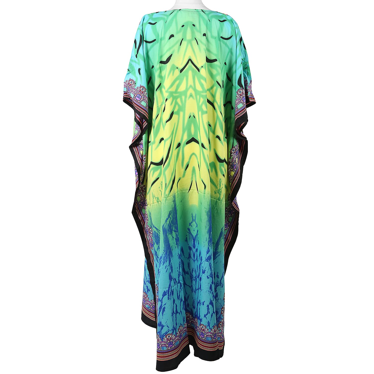 Winlar Long Micro Panel Print Kaftan (One Size Fits All) - Turquoise & Multi