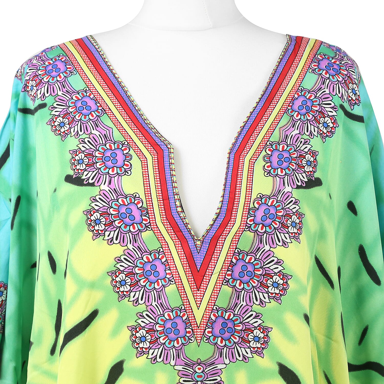 Winlar Long Micro Panel Print Kaftan (One Size Fits All) - Turquoise & Multi