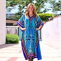 Winlar Long Micro Animal Print Kaftan (One Size Fits All) - Blue