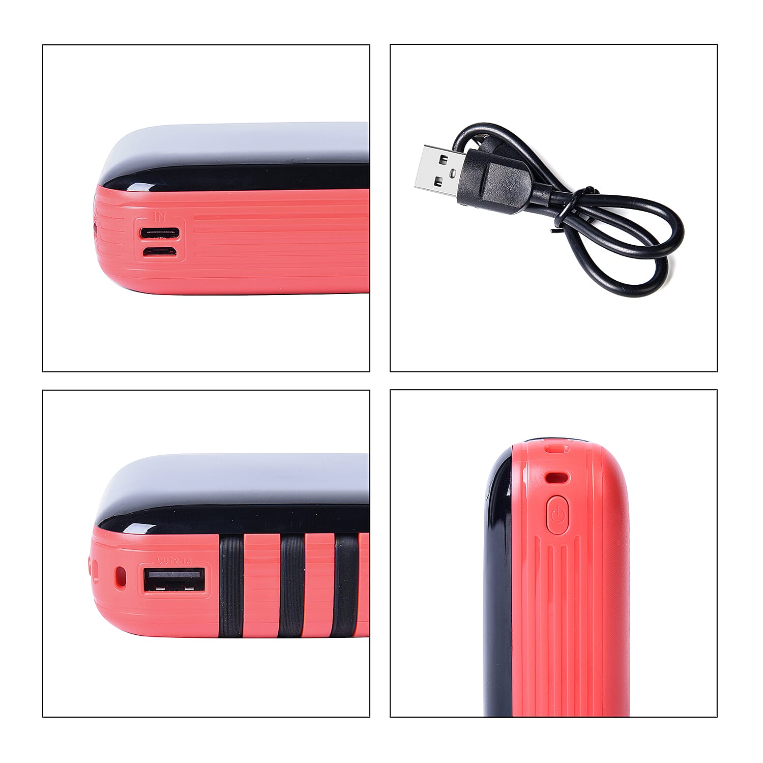 10000 mAh Portable Power Bank 4 in 1 Charger with LED Lights (Built in 4 Different Charging Cable) - Red and Black