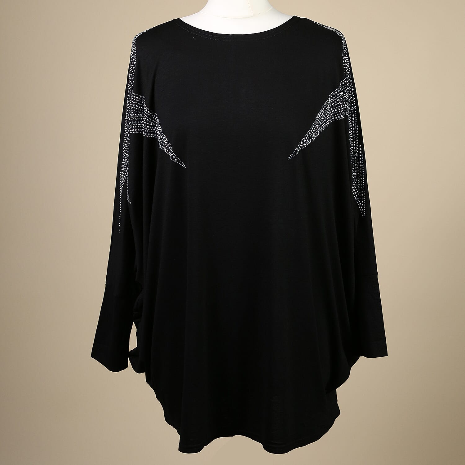 Nova of London Diamante Star Long Sleeve Jersey Top (Free Size/Length-72Cm) - Black