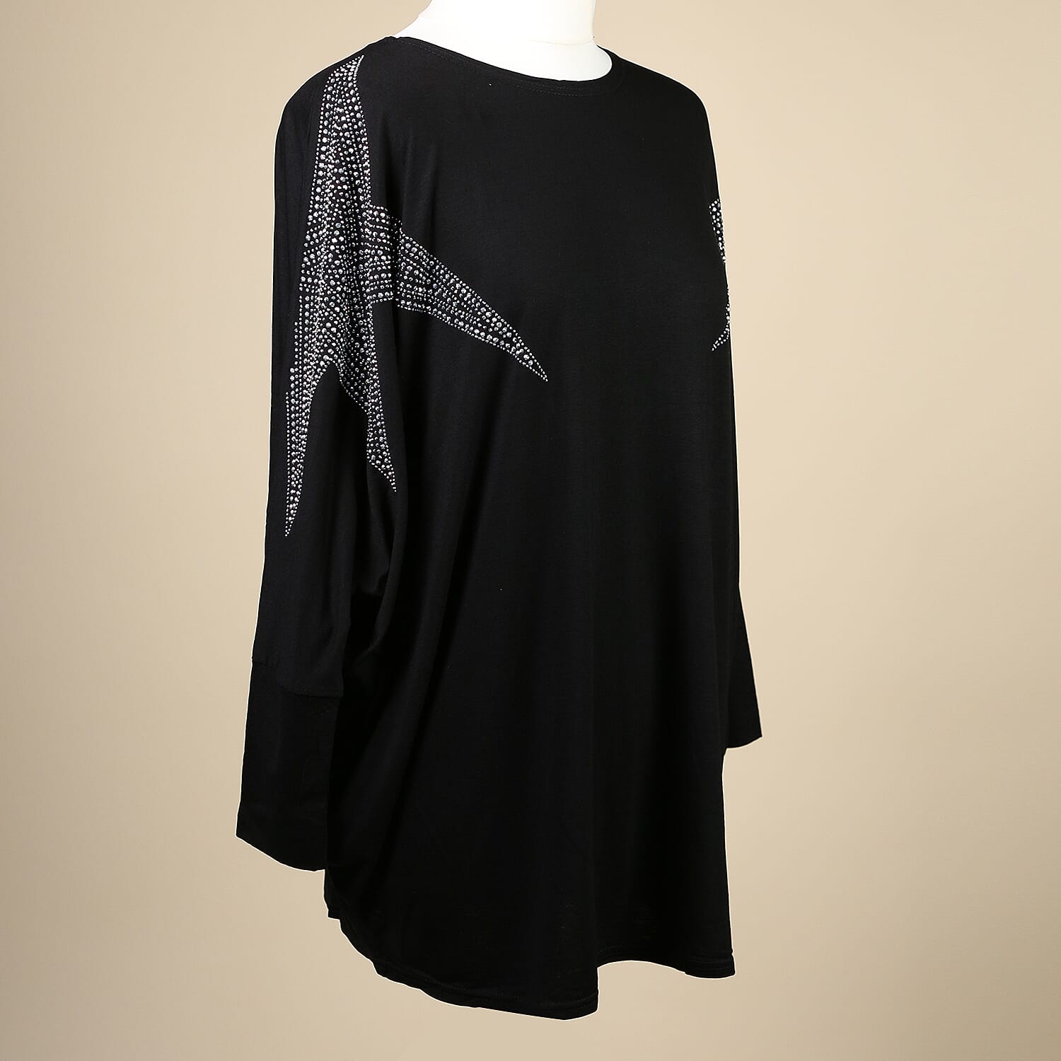Nova of London Diamante Star Long Sleeve Jersey Top (Free Size/Length-72Cm) - Black