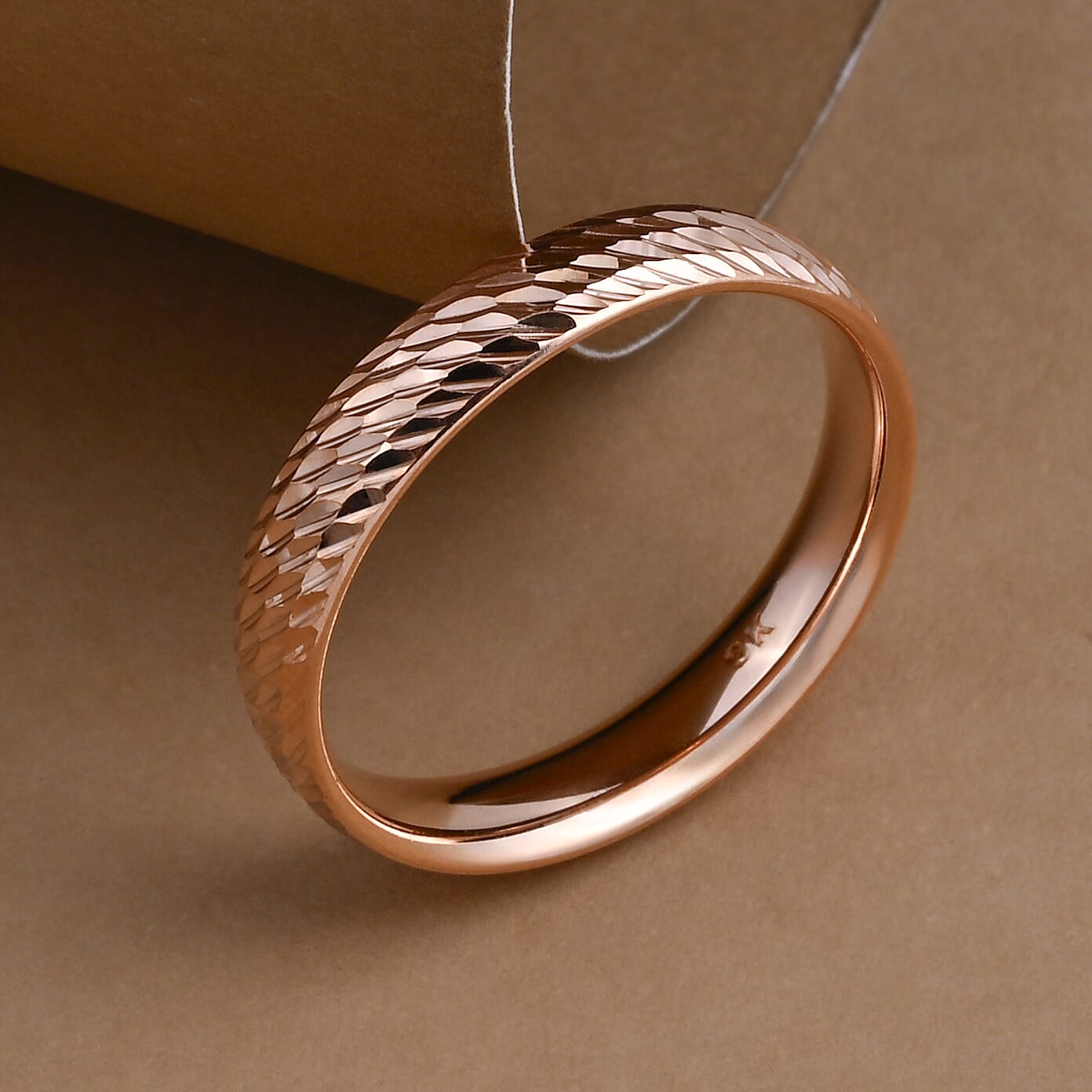9K Rose Gold Diamond Cut Band Ring