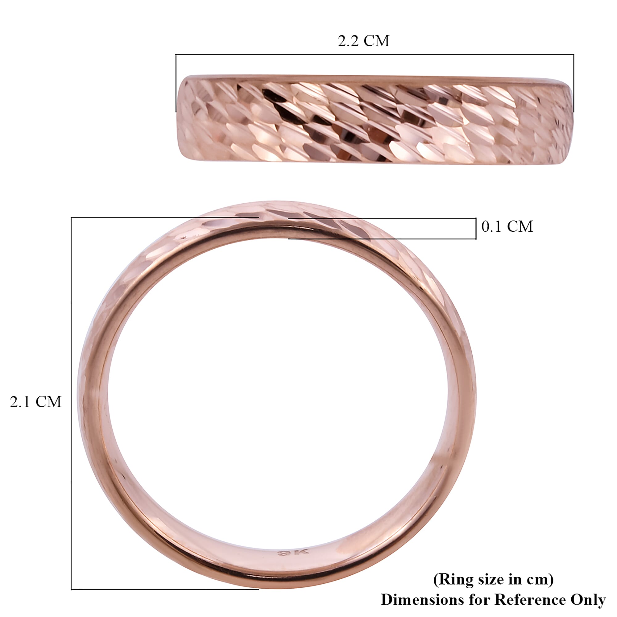 9K Rose Gold Diamond Cut Band Ring