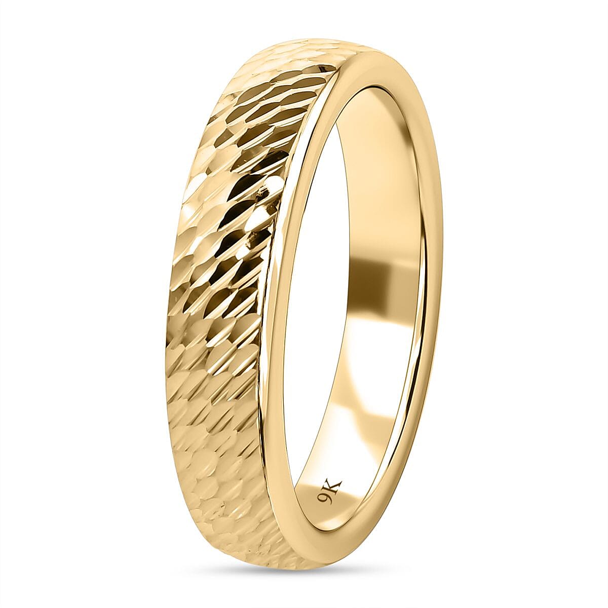 9K Yellow Gold Diamond Cut Band Ring