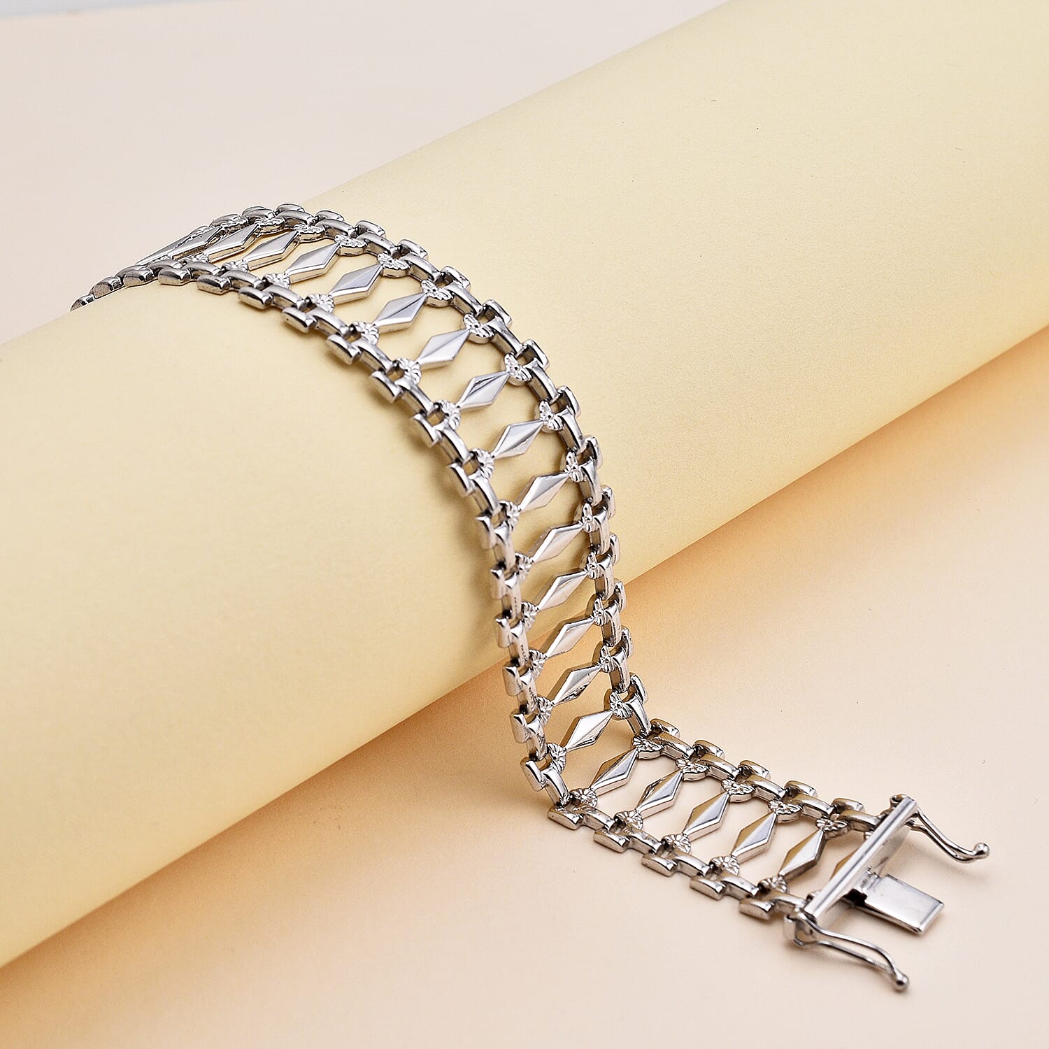 Hatton Garden Close Out Deal- 9K White Gold Cleopatra Bracelet (Size 7.5) with Box Clasp, Gold Wt. 10.24 Gms