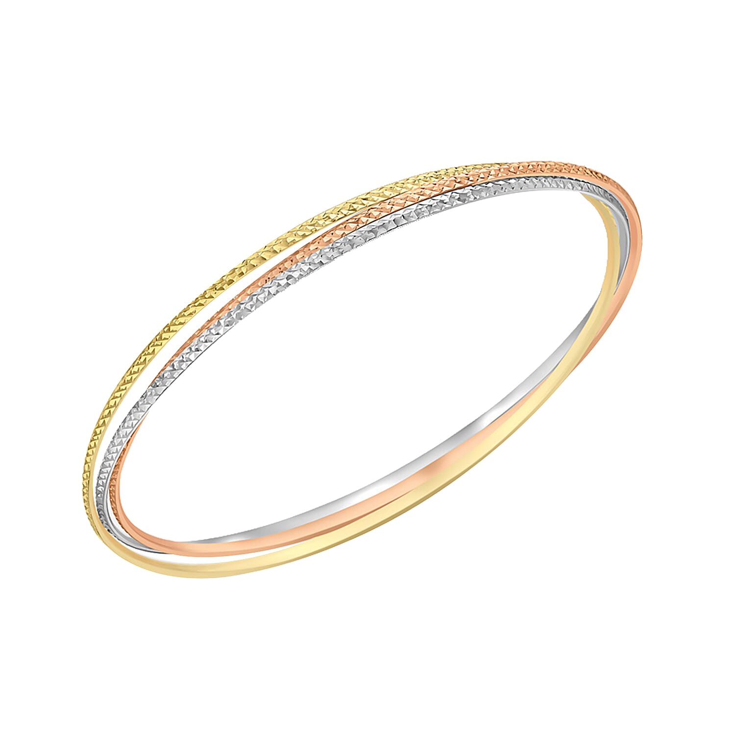 9K Yellow, Rose and White Gold (Diamond Cut) Bangle (Size 7.5), Gold Wt 6.85 Gms
