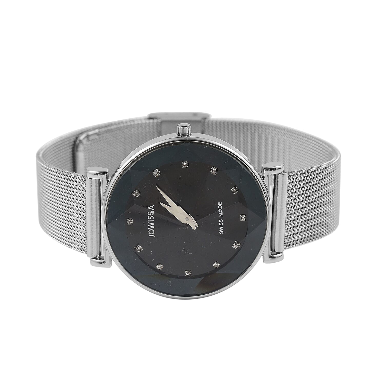 Jowissa - Facet Swiss Water Resistant Black Dial Bracelet Watch with Star Cut and Stainless Steel Mesh Style Strap