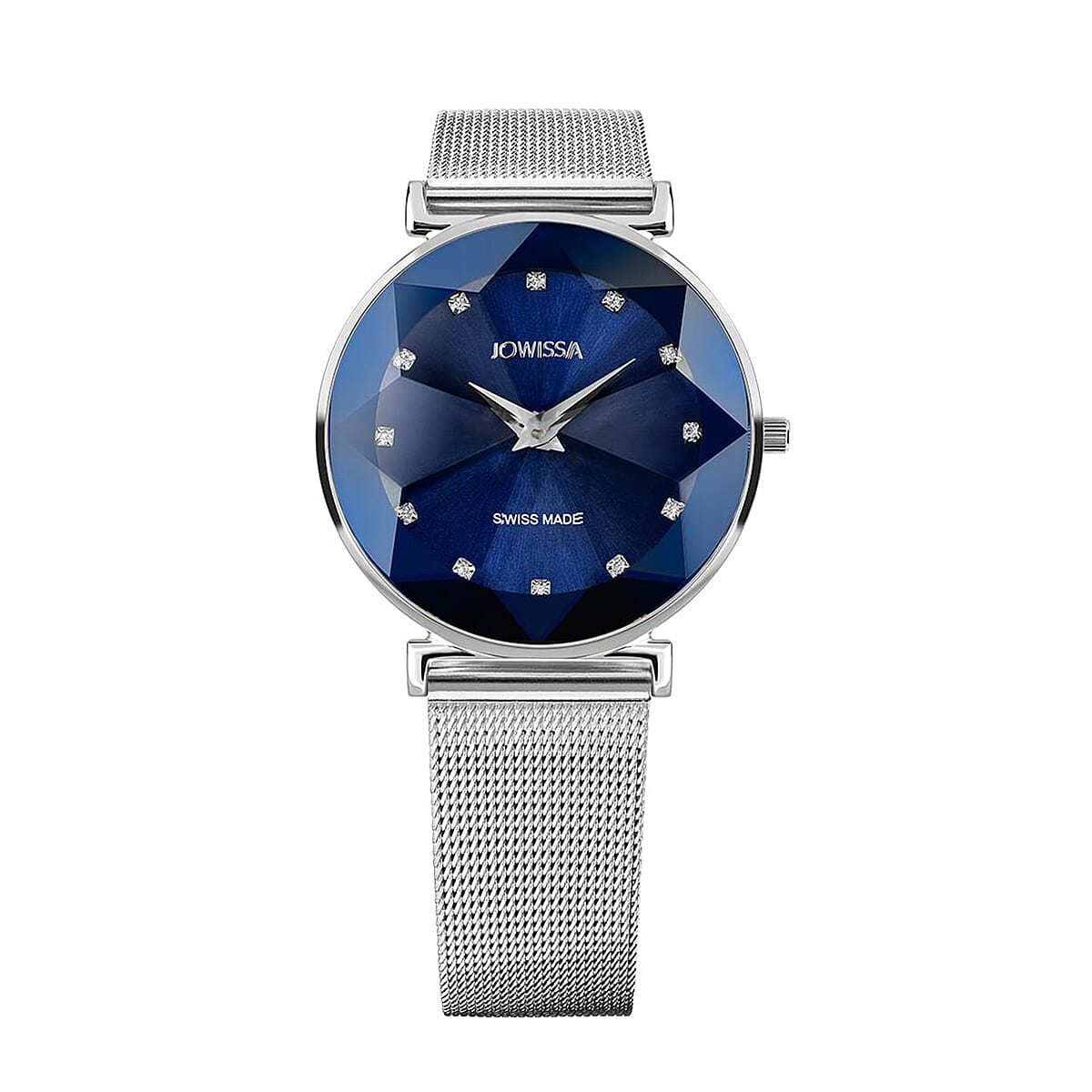Jowissa -Facet Swiss Water Resistant Blue Dial Bracelet Watch with Star Cut and Stainless Steel Mesh Style Strap