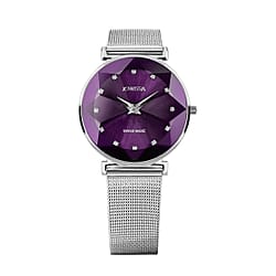 Jowissa -Facet Swiss Water Resistant Purple Dial Bracelet Watch with Star Cut and Stainless Steel Mesh Style Strap