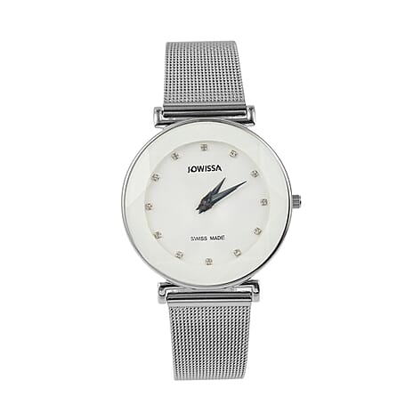 Jowissa Facet Swiss Water Resistant White Dial Bracelet Watch with Star Cut and Stainless Steel