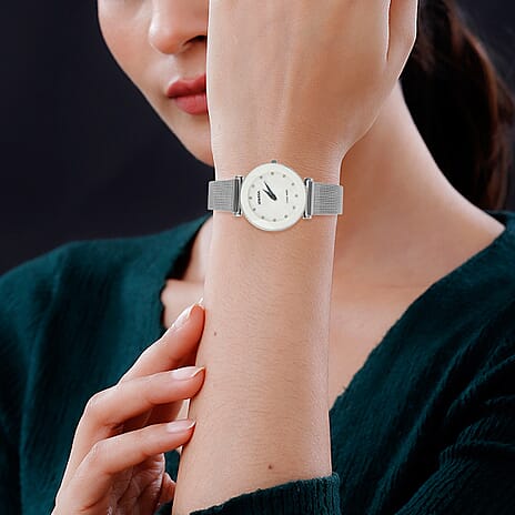 Jowissa Facet Swiss Water Resistant White Dial Bracelet Watch with Star Cut and Stainless Steel
