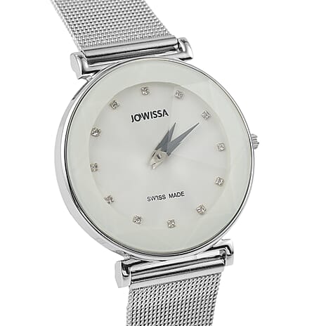 Jowissa Facet Swiss Water Resistant White Dial Bracelet Watch with Star Cut and Stainless Steel