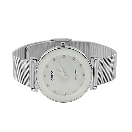 Jowissa Facet Swiss Water Resistant White Dial Bracelet Watch with Star Cut and Stainless Steel