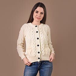 ARAN Pure Wool Heritage Cardigan - Cream