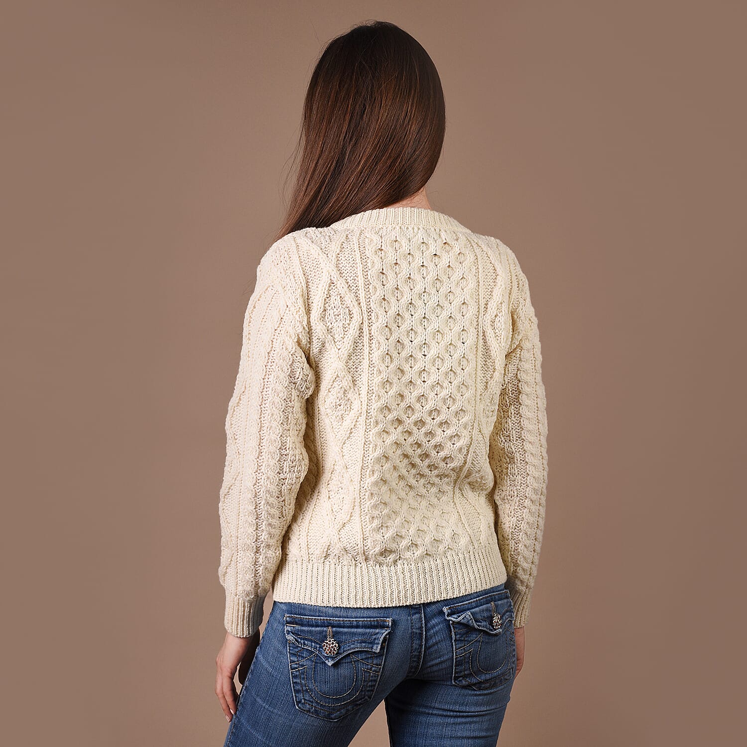 ARAN Pure Wool Heritage Cardigan - Cream