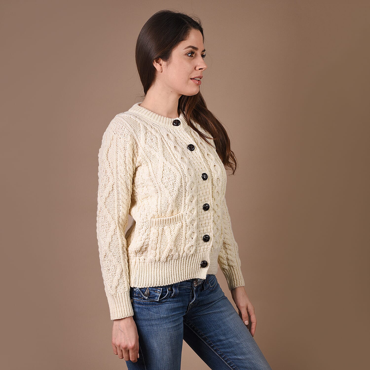ARAN Pure Wool Heritage Cardigan - Cream