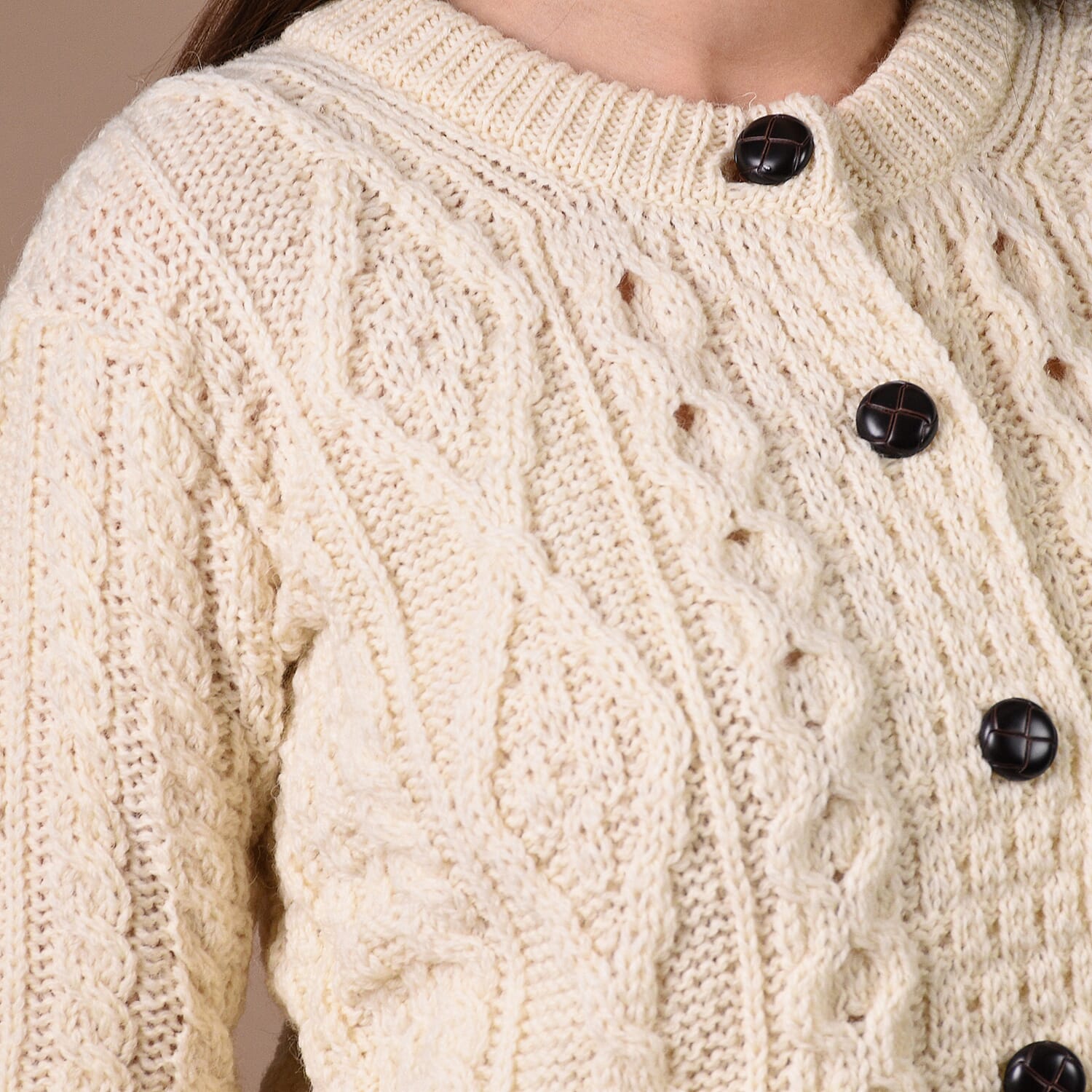 ARAN Pure Wool Heritage Cardigan - Cream