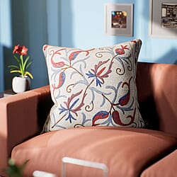Assots London Hand Made 100% Cotton Embroidered Cushion Cover - Navy & Red
