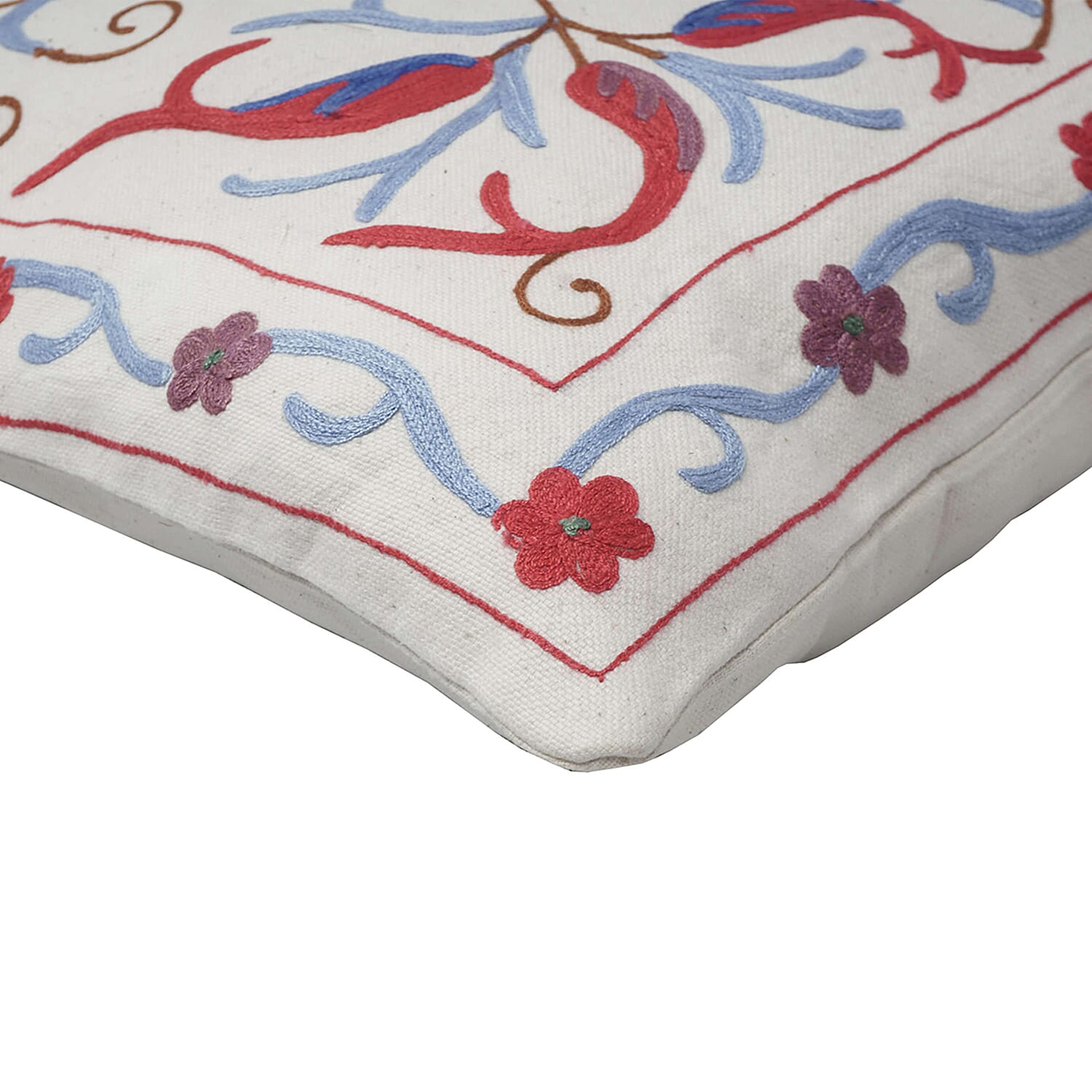 Assots London Hand Made 100% Cotton Embroidered Cushion Cover - Navy & Red