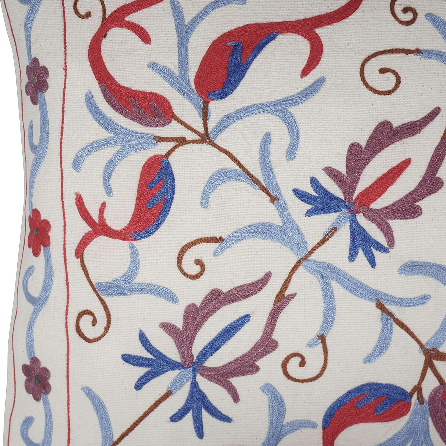 Assots London Hand Made 100% Cotton Embroidered Cushion Cover - Navy & Red