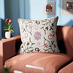 Assots London Hand Made 100% Cotton Embroidered Cushion Cover (Size 45x45cm) - Pink & Yellow