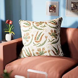 Assots London Hand Made 100% Cotton Embroidered Cushion Cover (Size 45x45cm) - Green & Brown