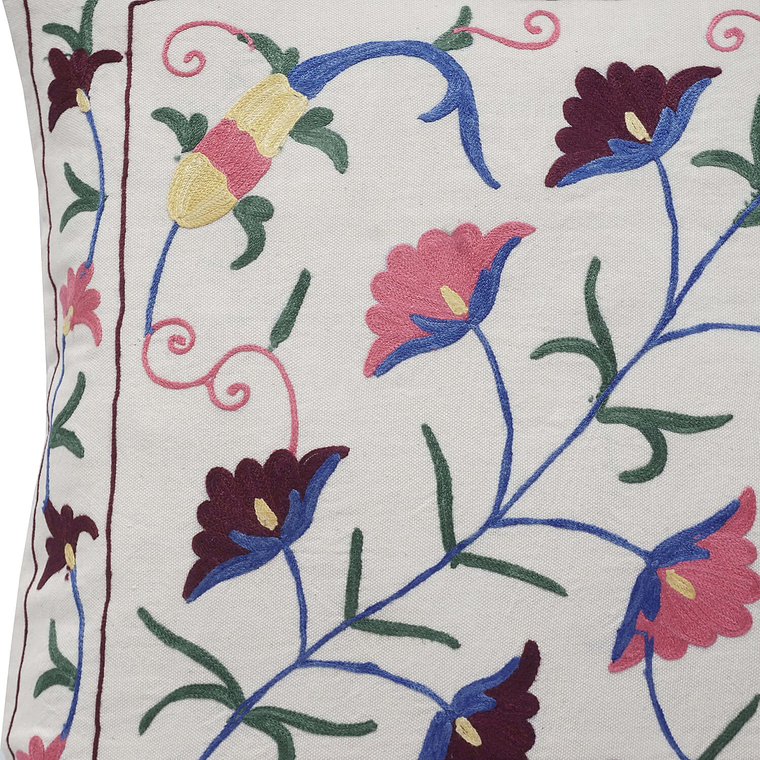 Assots London Handmade 100% Cotton Embroidered Cushion Cover (Size 45 cm) - Pink & Wine