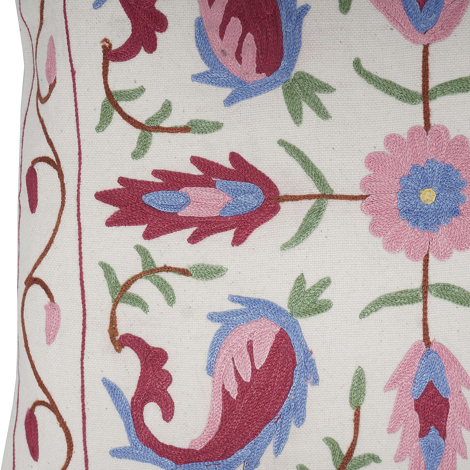 Assots London Handmade 100% Cotton Embroidered Cushion Cover (Size 45 cm) - Pink & Blue