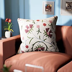 Assots London Hand Made 100% Cotton Embroidered Cushion Cover (Size 45x45cm) - Pink & Purple