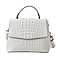SENCILLEZ Womens Embossed Crocodile Pattern Genuine Leather Convertible Bag with Shoulder Strap - Off White